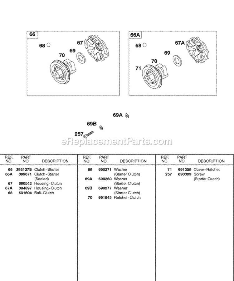 Starter Clutch Diagram and Parts List for 326431-0129-99  Briggs and Stratton Engine